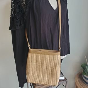 Fossil straw woven natural nude bag